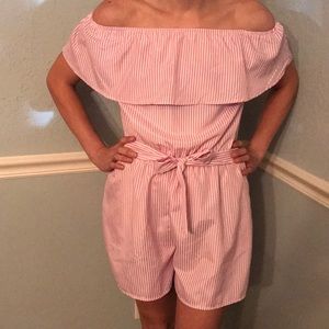 off the shoulder pink romper